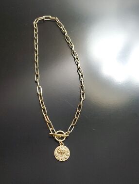 Gold Chain Necklace with Coin Pendant - Women Jewelry